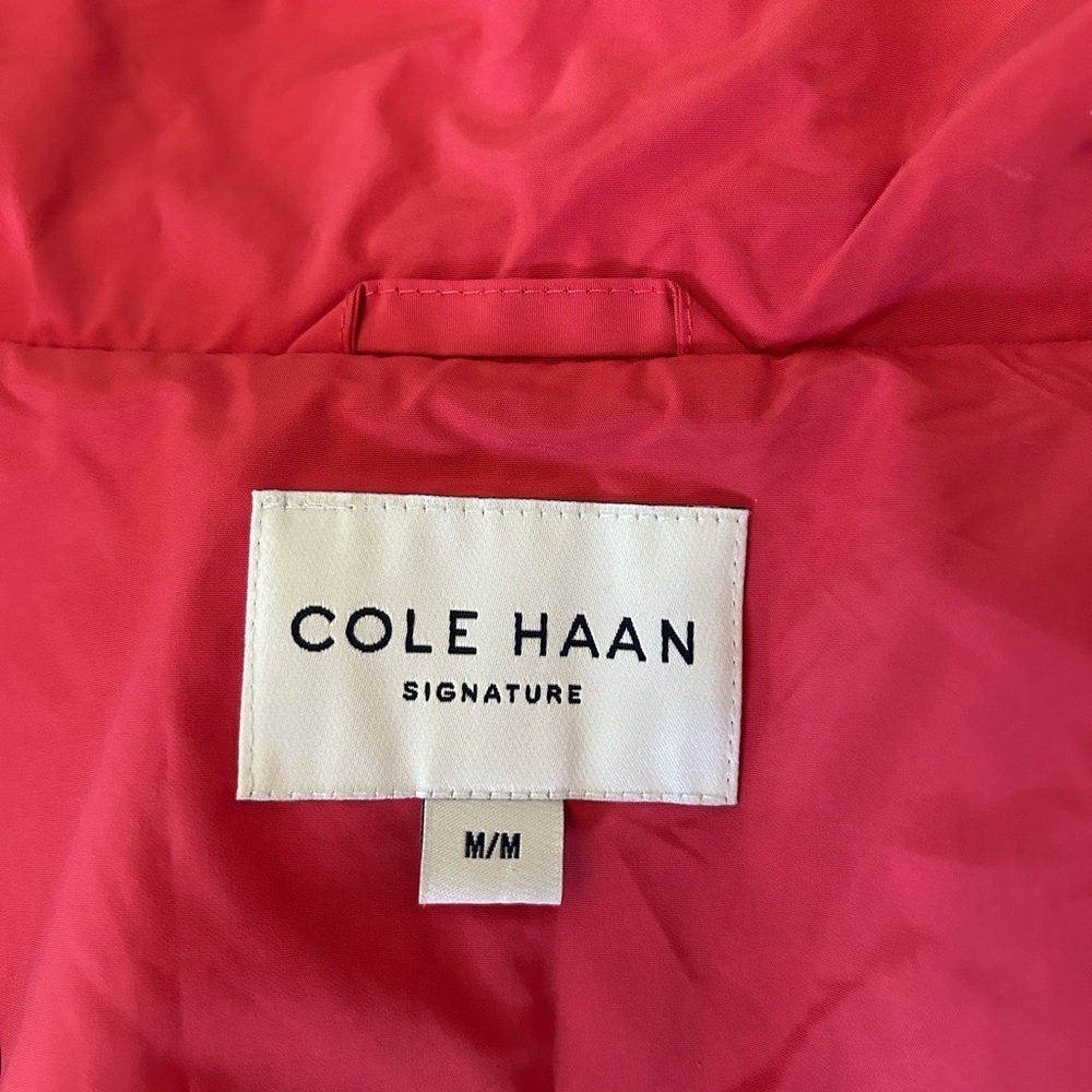 Cole Haan Packable Hooded Water-Resistant Raincoat coral size M retail $359 - Picture 6 of 15